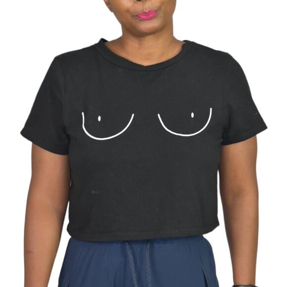 7 Day Wknd Tops - 7 Day Wknd Boobs Crop Top Black Boobies Graphic Tee Cropped Cotton Shirt Small